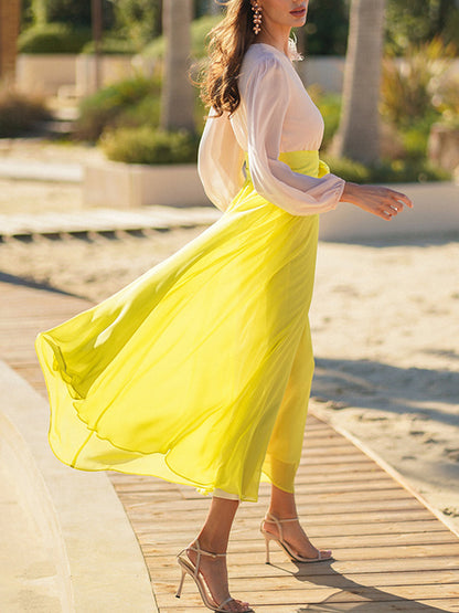 Fresh Bow Temperament Stitching Women's Dress