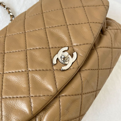Chanel Tan Quilted Leather Flap Bag With Silver Hardware