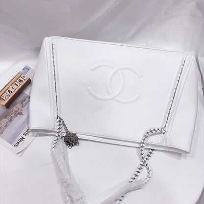 CHANEL CAVIAR MEDIUM STUDDED DEAUVILLE WHITE