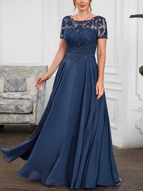 Round Neck Lace Solid Color Maxi Dress