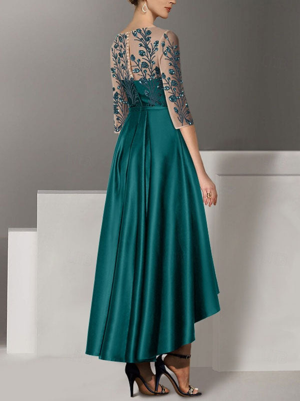 Elegant and Simple V-neck Tea Length Satin Dress