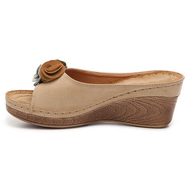 Plus Size Comfy Floral Chic Open Toe Wedges Slippers For Women
