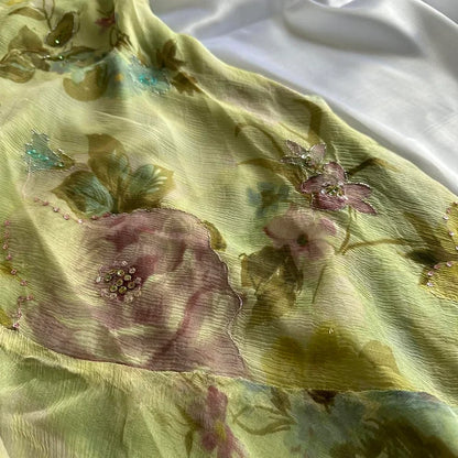 Green Floral Elegant Beaded Long Chiffon Ball Gown Evening Dress Party Dress gh4233