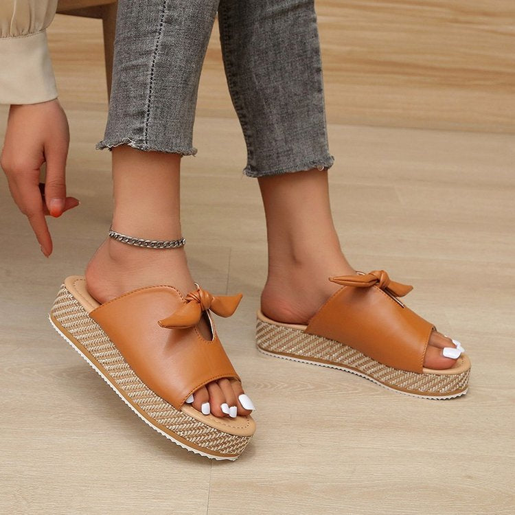 women's platform bow sandals slippers