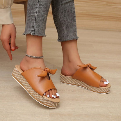 women's platform bow sandals slippers