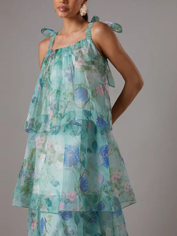 Floral Printed Organza Midi Dress