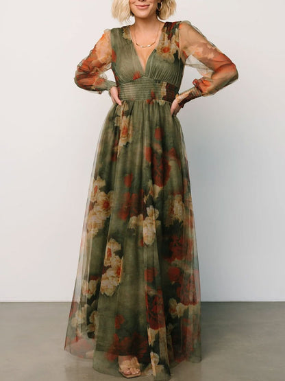 Oil Painting Printed Mesh Women's Dress