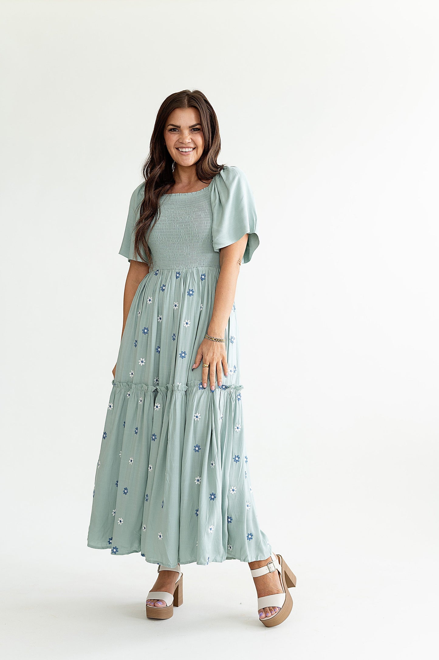 loveedsTM-Clementine Embroidered Dress in Dusty Blue