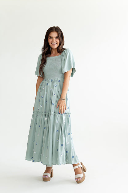 loveedsTM-Clementine Embroidered Dress in Dusty Blue