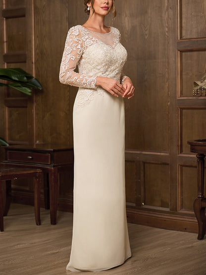 Round Neck Lace Solid Color Maxi Dress