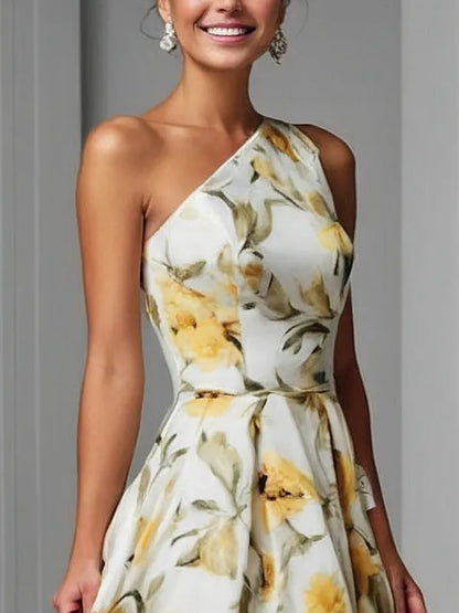 Temperament One-shoulder Printed Women's Dress