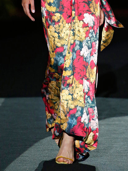 Puff Sleeve Chiffon Floral Catwalk Women's Dress