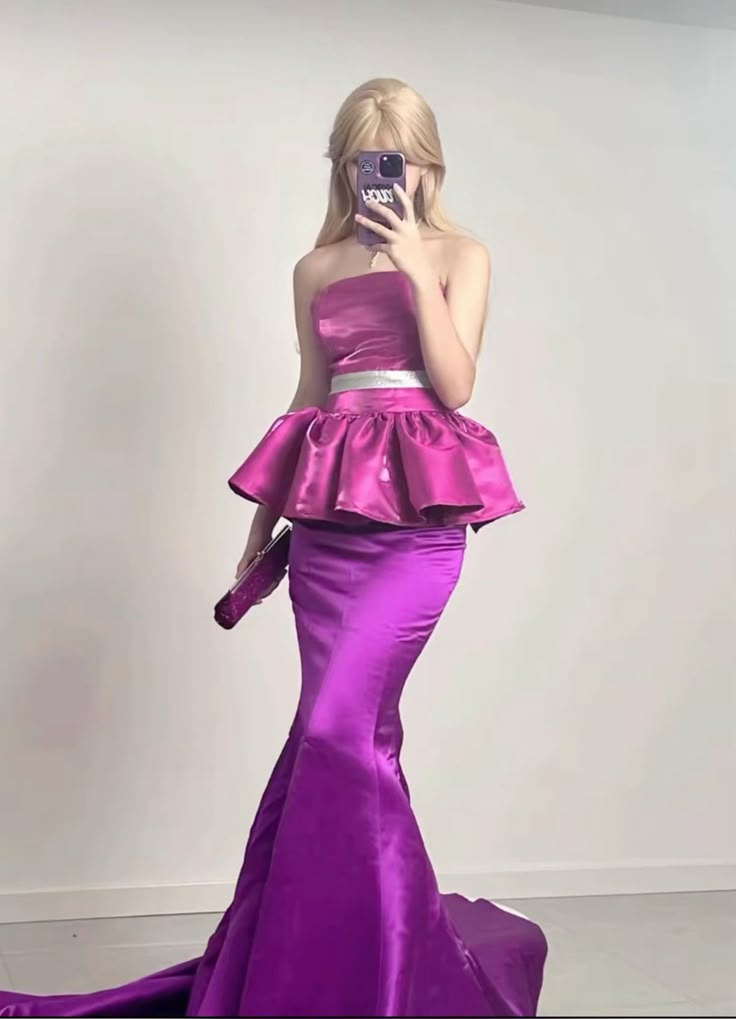 Barbie Pink Mermaid Strapless Satin Long Prom Dress Evening Dress SH3716