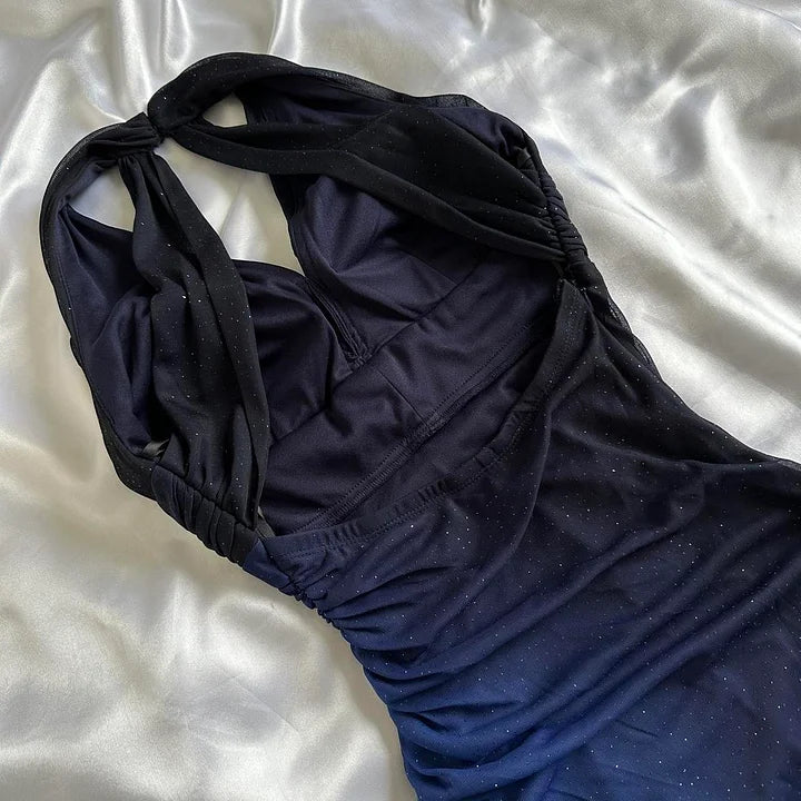 Dark blue/Purple shiny elegant exquisite beaded strap long chiffon prom, evening dress, party dress, graduation dress gh3507