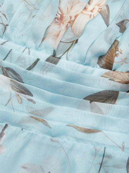 Light Blue Chiffon One Shoulder Sleeveless A-Line Maxi Dress