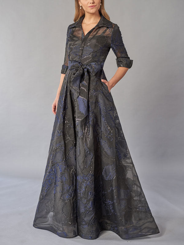 Elegant jacquard Shirt Collar Women's Dress