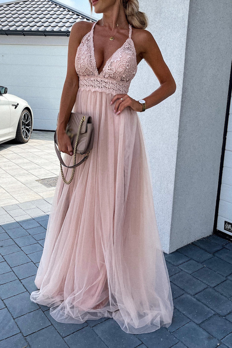 loveedsTM-Sexy Solid Mesh Halter Cake Skirt Dresses