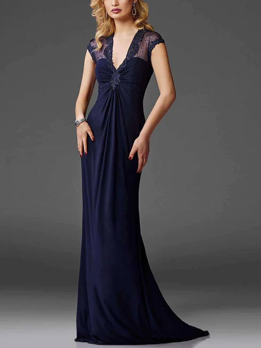 V-neck Mesh Lace Solid Color Maxi Dress