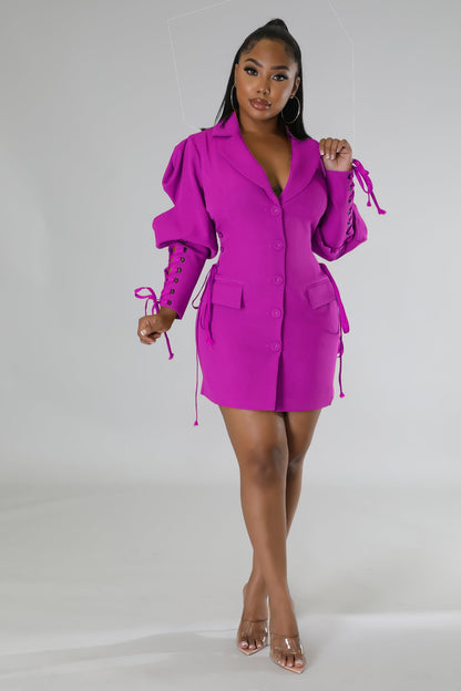 loveedsTM- Women Eyelet Lace Up Lantern Long Sleeve Single Breasted Lapel Neck Blazer Style Midi Dress for Winter Autumn Ins Tops