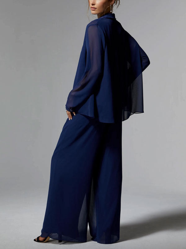 Chiffon Cardigan Wide Leg Pants Women's Sets
