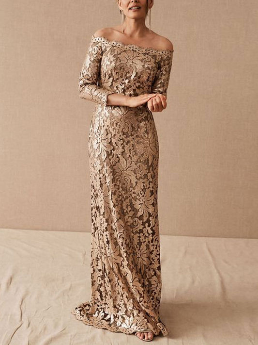 One-shoulder lace hollow temperament women's dress