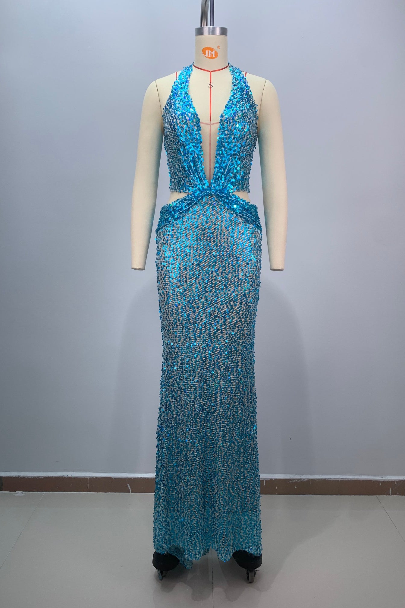 loveedsTM-Blue cross sequins evening gown-vx