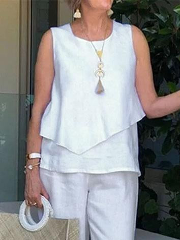 Sleeveless Double Layer Cotton Linen Women's Suits