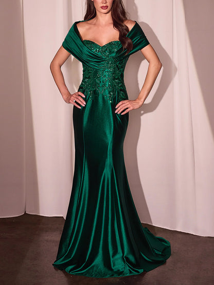 Satin Off-The-Shoulder Mermaid Women's Evening Dress