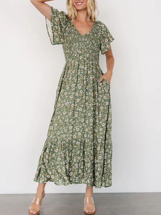 Pleated Floral Temperament Vacation Women's Dress