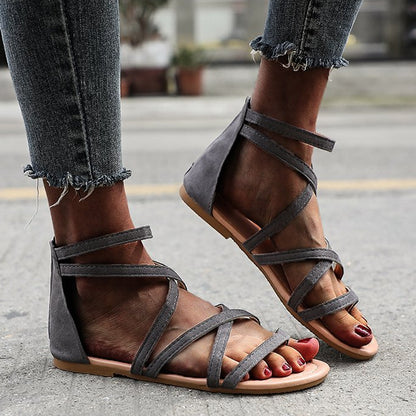 Round toe thong low heel fashion roman shoes flat slippers