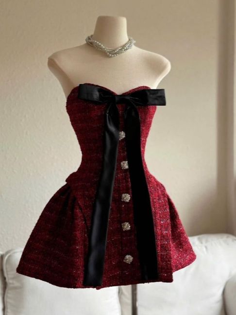 Burgundy Retro Sweet Short Velvet Homecoming Dress Party Dress gh4978