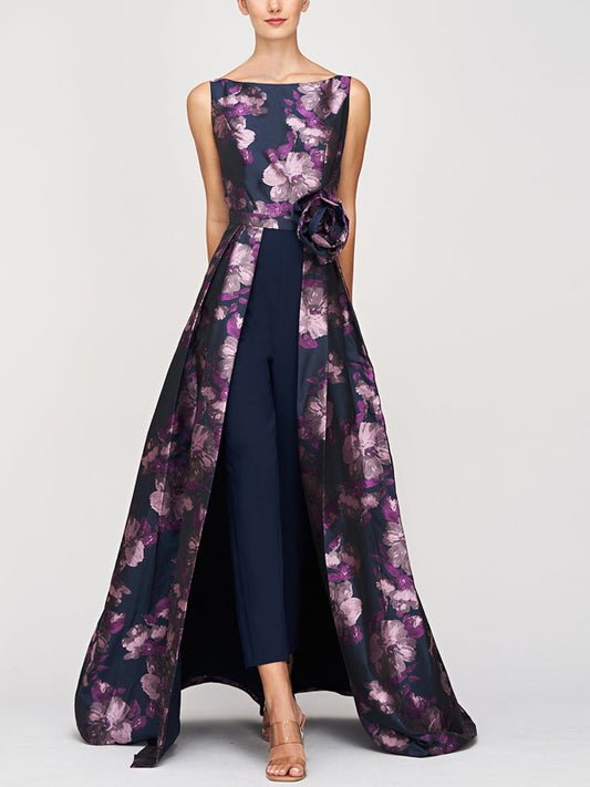 Crew Neck Sleeveless Printed Jumpsuit