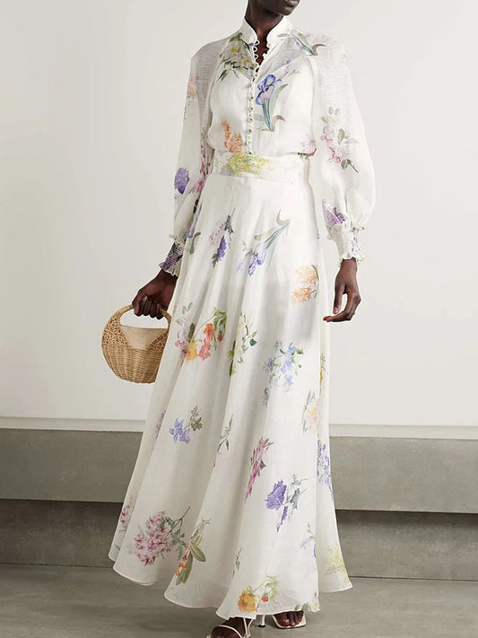 Floral-print Linen and Silk-blend Maxi Dress