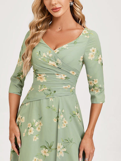 Temperament V-neck Elegant Floral Women's Dress