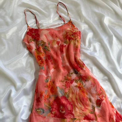 Orange Elegant Floral Long Chiffon Ball Gown Evening Dress Party Dress Prom Dress gh4236