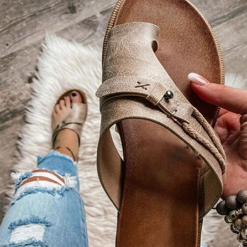 Flat Low Heel Vintage Pullover Thong Sandals