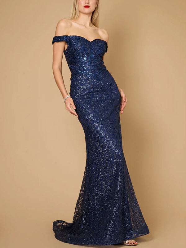 Tube Top Solid Color Sequins Maxi Dress