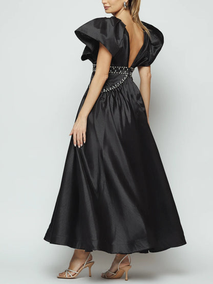 Puff Sleeves with Crystal Embellishments Dress