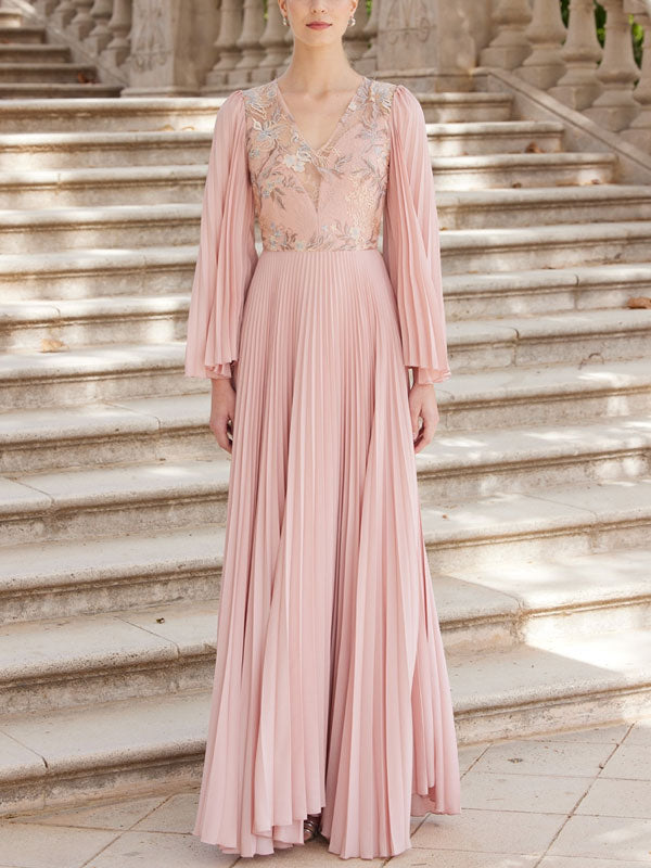 Pleated Elegant Embroidered Dress