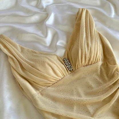 Cream yellow shiny elegant exquisite beaded straps long chiffon ball gown, evening dress, party dress, graduation dress gh3508
