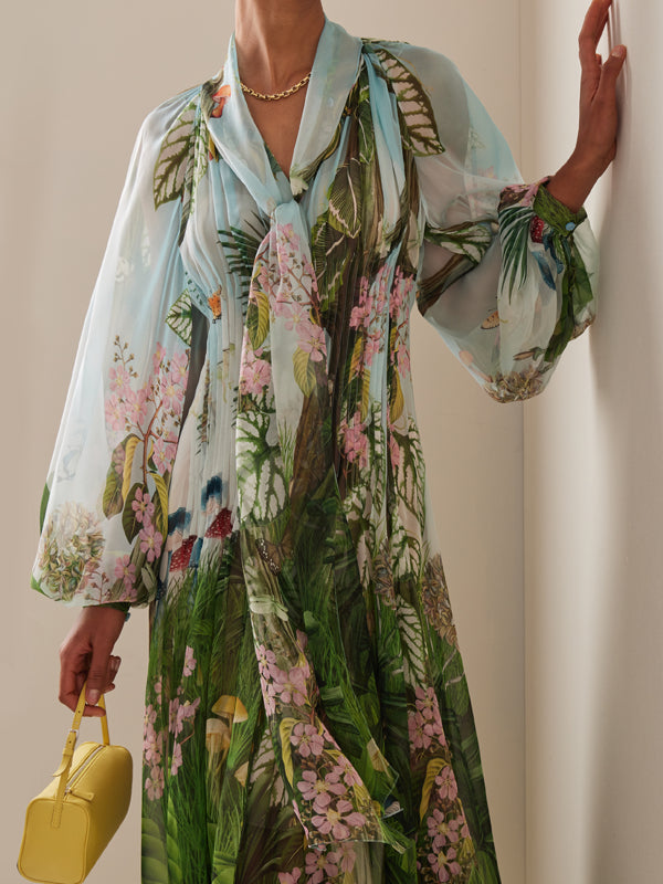 Resort Chiffon Floral Silk Robe Women's Dress