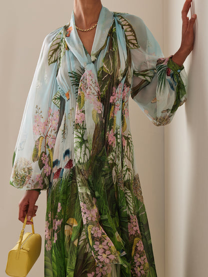 Resort Chiffon Floral Silk Robe Women's Dress