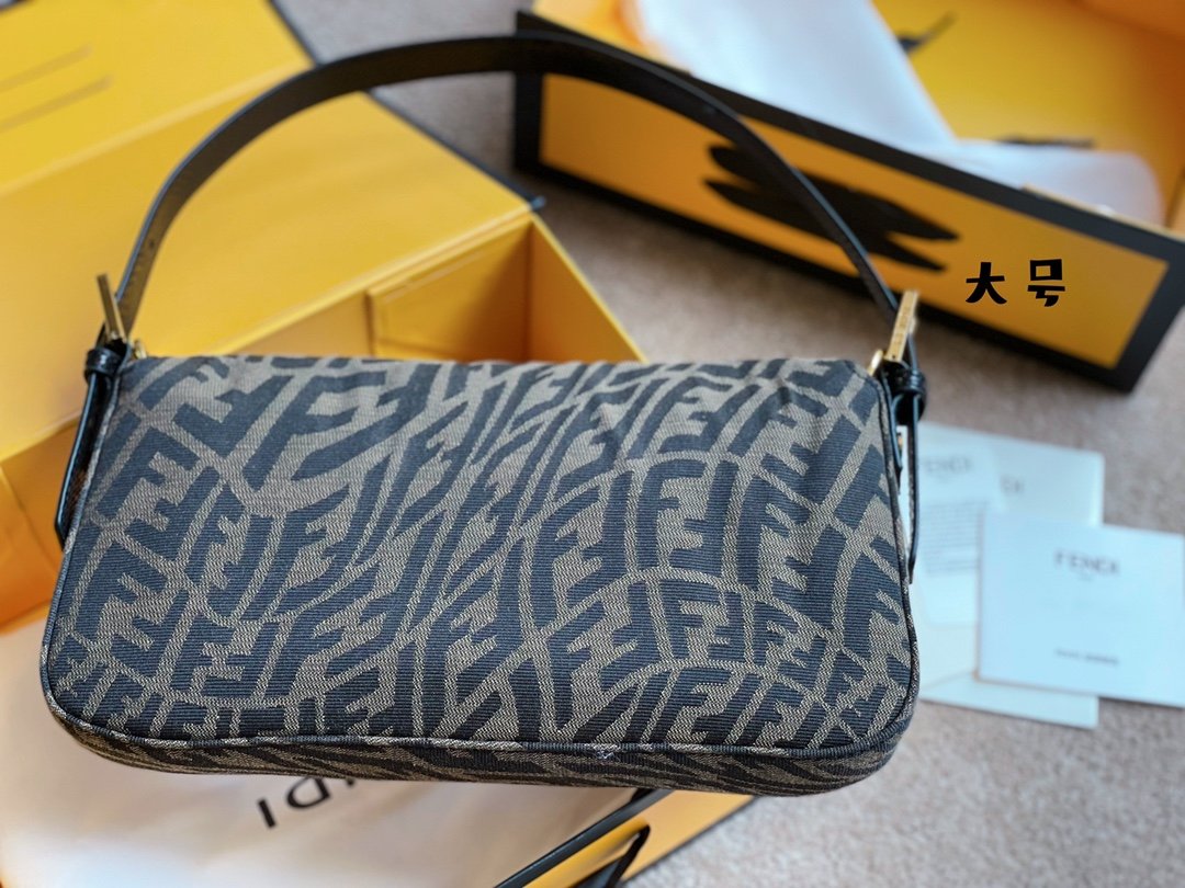 Fendi Women Baguette 1997 Brown Jacquard FF Vertigo Bag