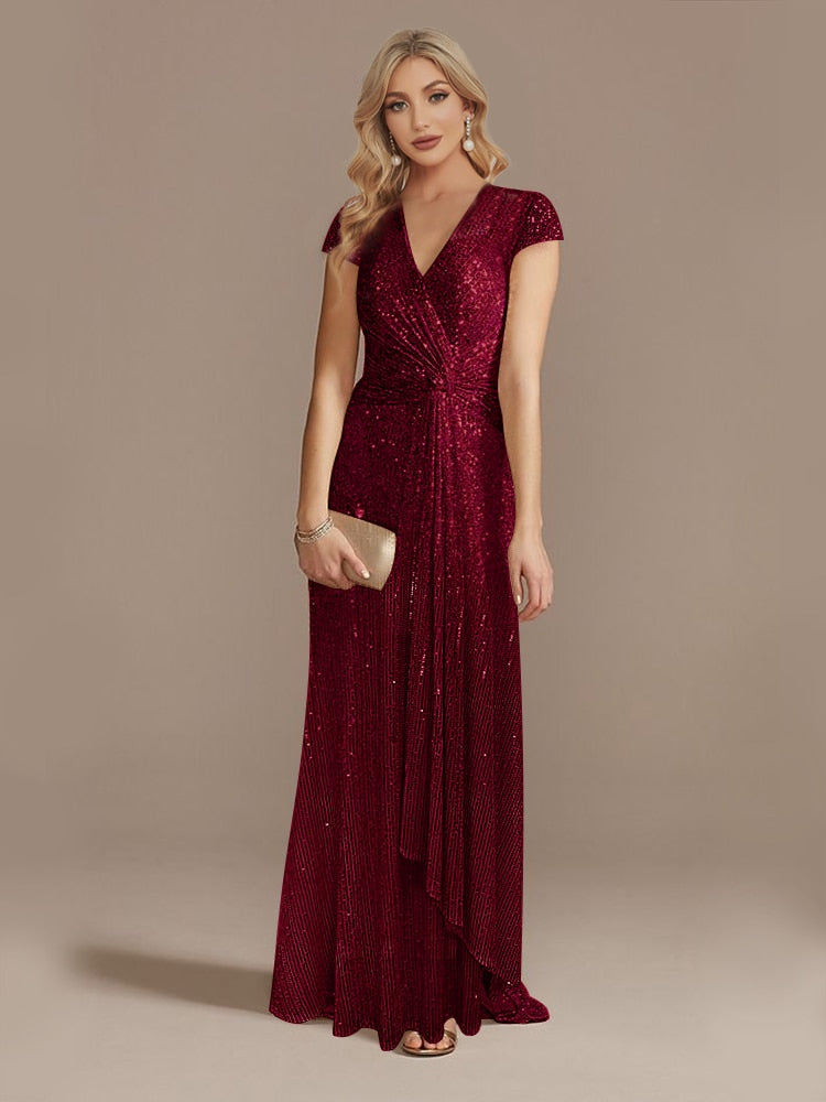 loveedsTM- New Luxury Champagne V-Neck Sequin Evening Dress Women Party Maxi Dress Beading Gowns Long Prom Cocktail Dresses