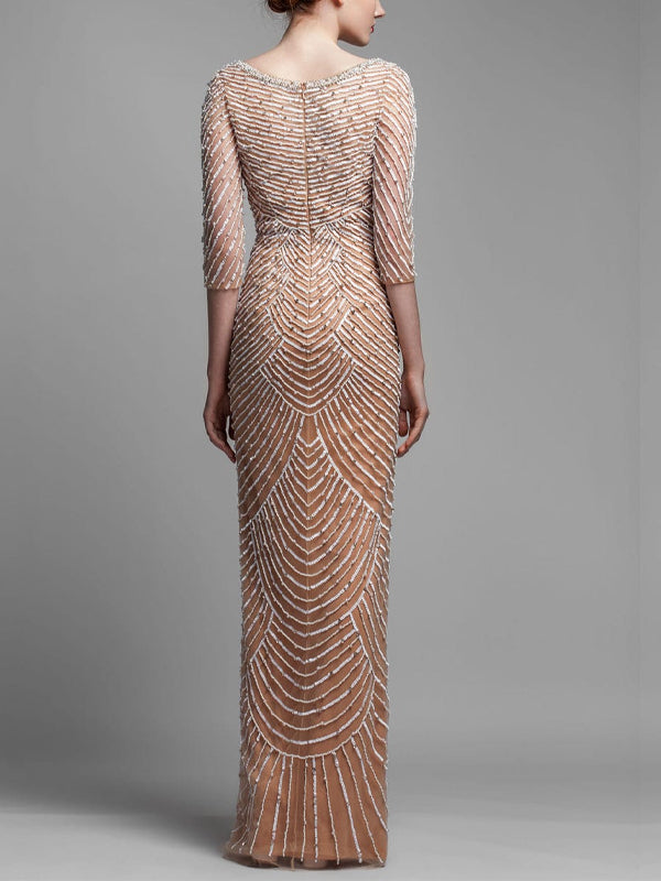 V-neck Solid Color Sequins Maxi Dress