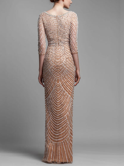 V-neck Solid Color Sequins Maxi Dress