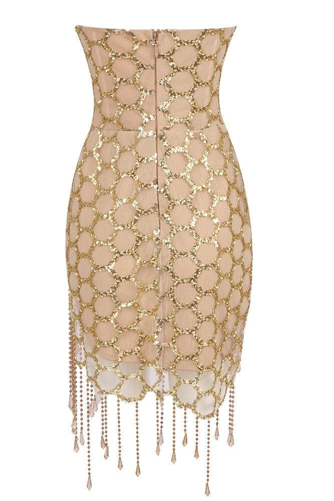 loveedsTM-Strapless rhinestone fringe dress-vx