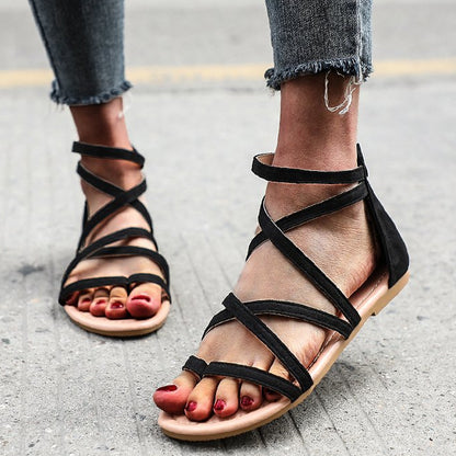 Round toe thong low heel fashion roman shoes flat slippers