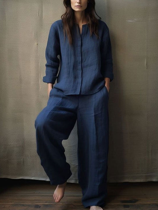 Vintage Simple Solid Color Cotton Linen Women's Sets