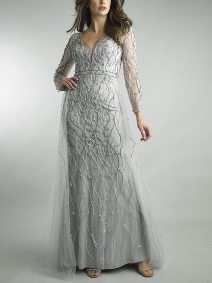 V-neck Long Sleeve Lace Maxi Dress